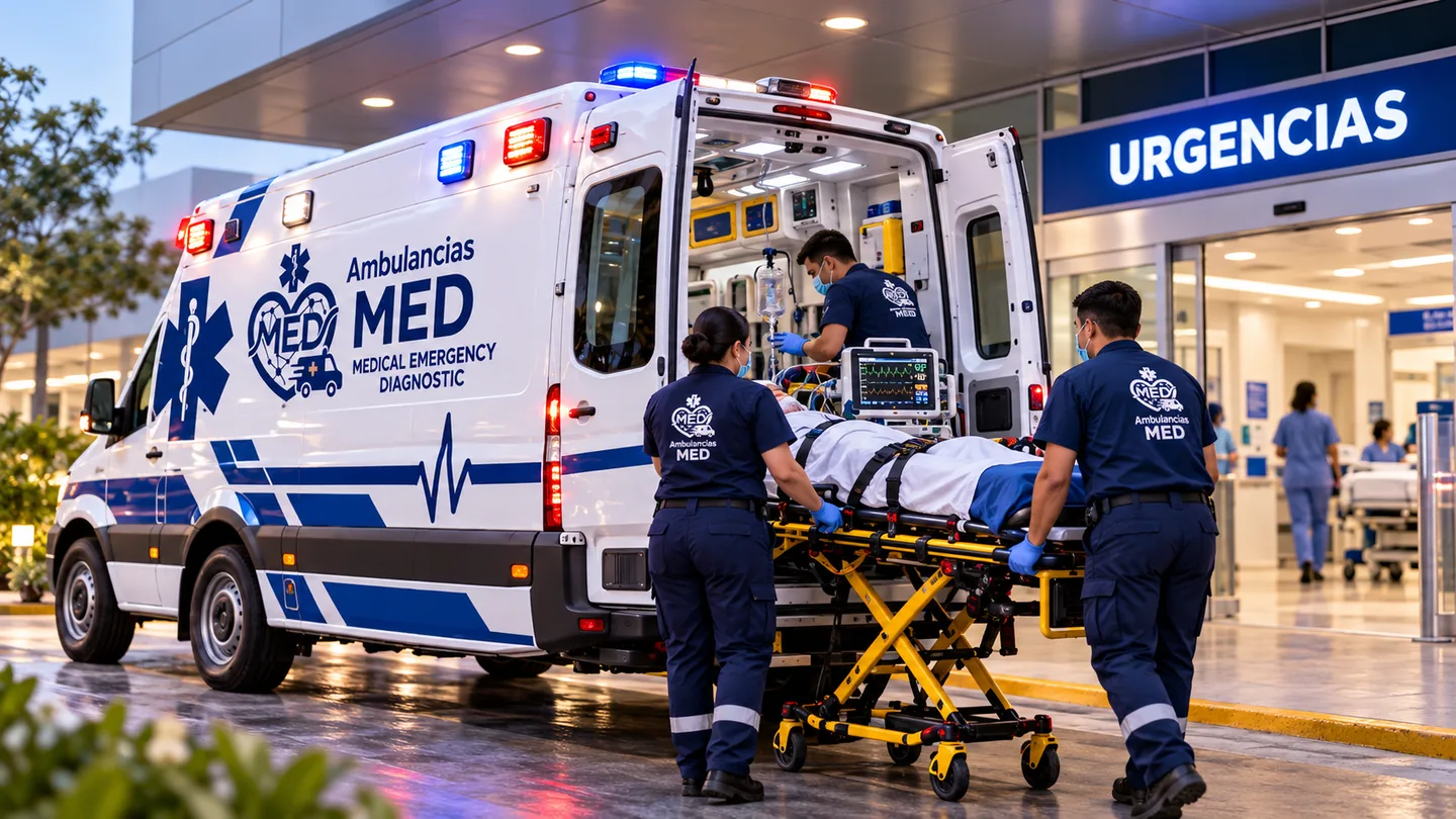 Ambulancia MED en traslado por carretera